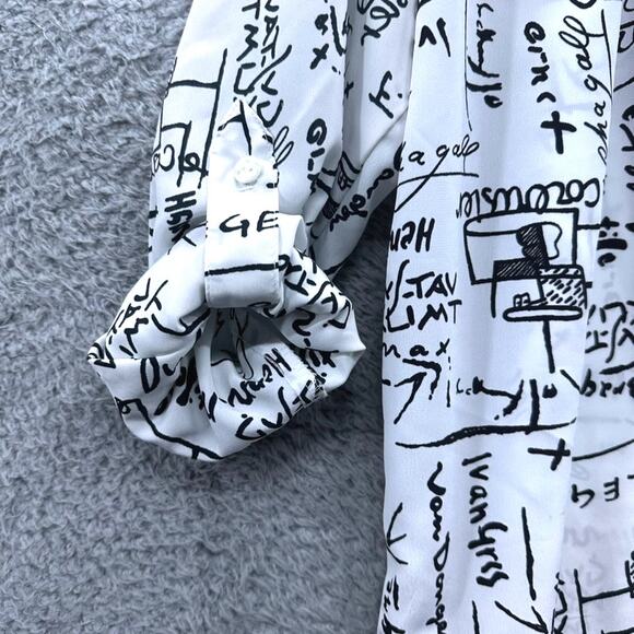 Vintage Maygene Women's Large Blouse Scribbled Note‎ Design Roll Up Cuffs - Picture 7 of 10